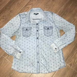 ON denim shirt